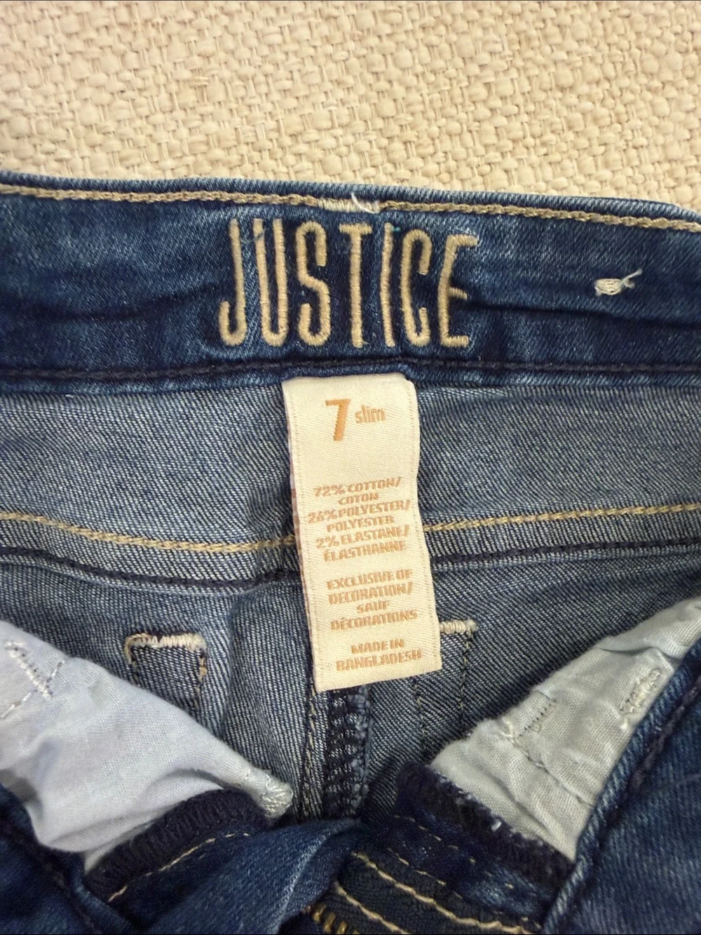Justice Girls Straight Leg Dark Blue Distressed Cropped Jeans size 7 Slim